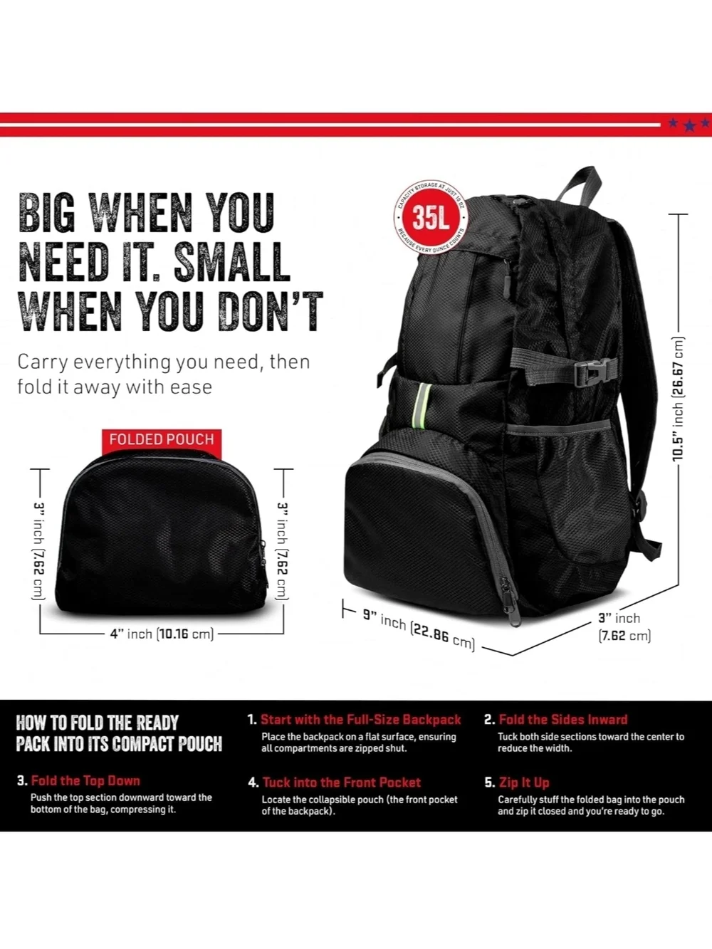 Men's Black Travel Backpack with Reflective Stripe